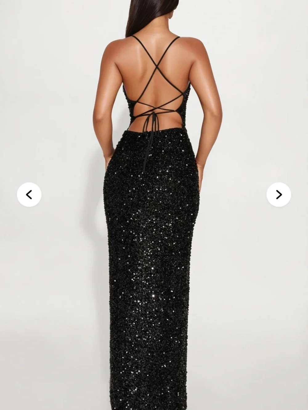 NWT Fashion Nova Black Sequin Spaghetti-Strap Evening Gown Size XS - Picture 2 of 5